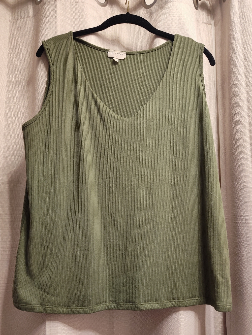 Free Kisses Olive Green Ribbed V-Neck Tank